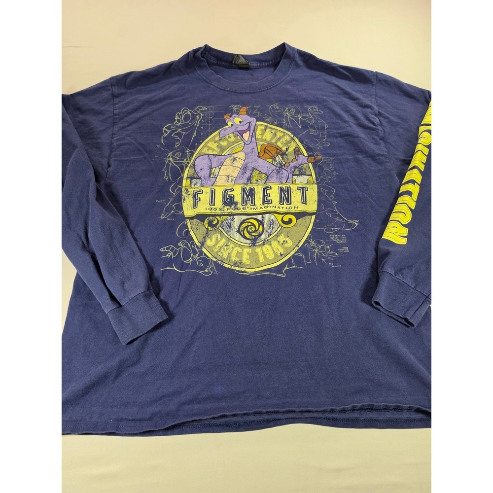 Disney Epcot Center Figment Long Sleeve T-Shirt Navy Blue Graphic Hanes Beefy L